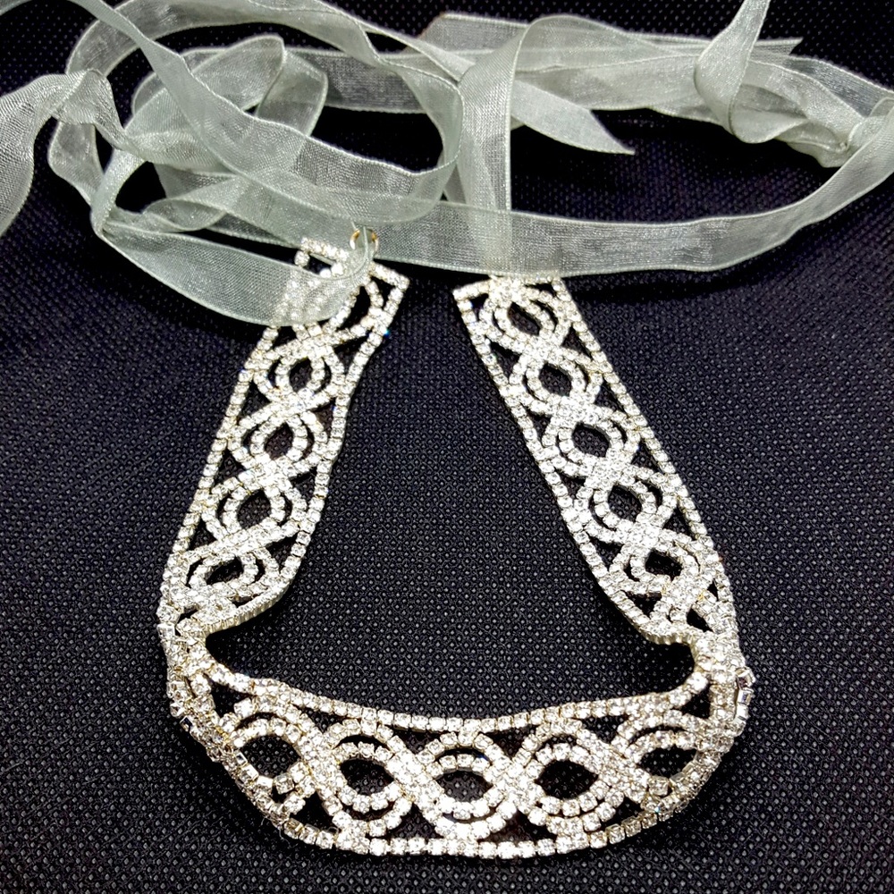 Rhinestone headband with soft ribbons to tie